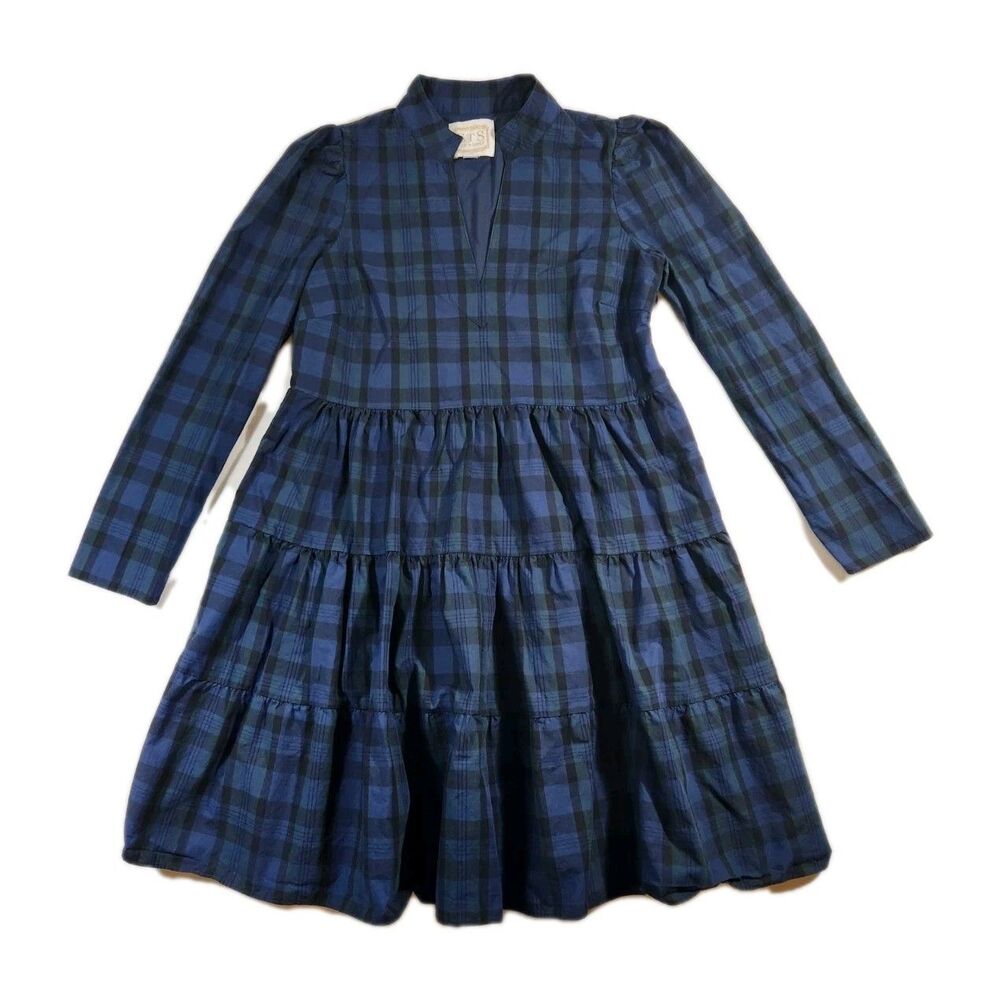 Sail to Sable Womens Plaid Dress M Long Sleeve Tunic Flare Tartan Tiered Shirt